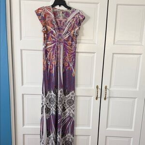 ONE WORLD Purple & Orange Floral Twist-Front Maxi Dress